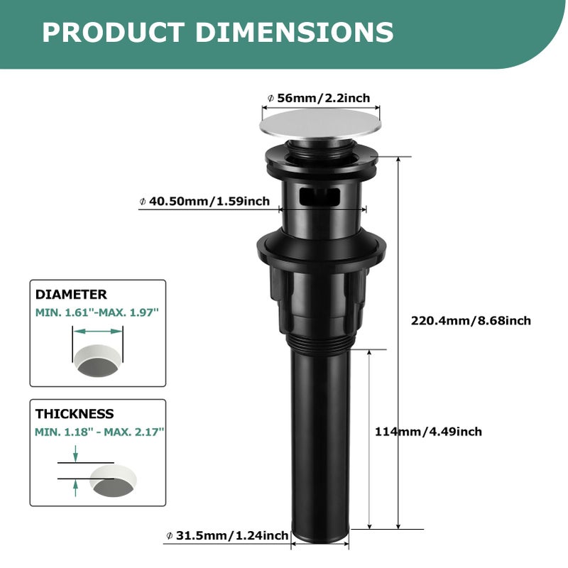 PARLOS Push & Seal Pop Up Drain Assembly Stopper for Bathroom Sink with Overflow Oil Rubbed Bronze, 20716 - Image 2